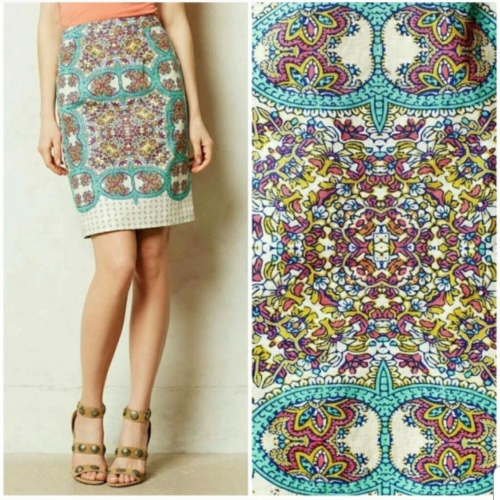 Anthropologie Maeve Manolya Linen Pencil Skirt 8